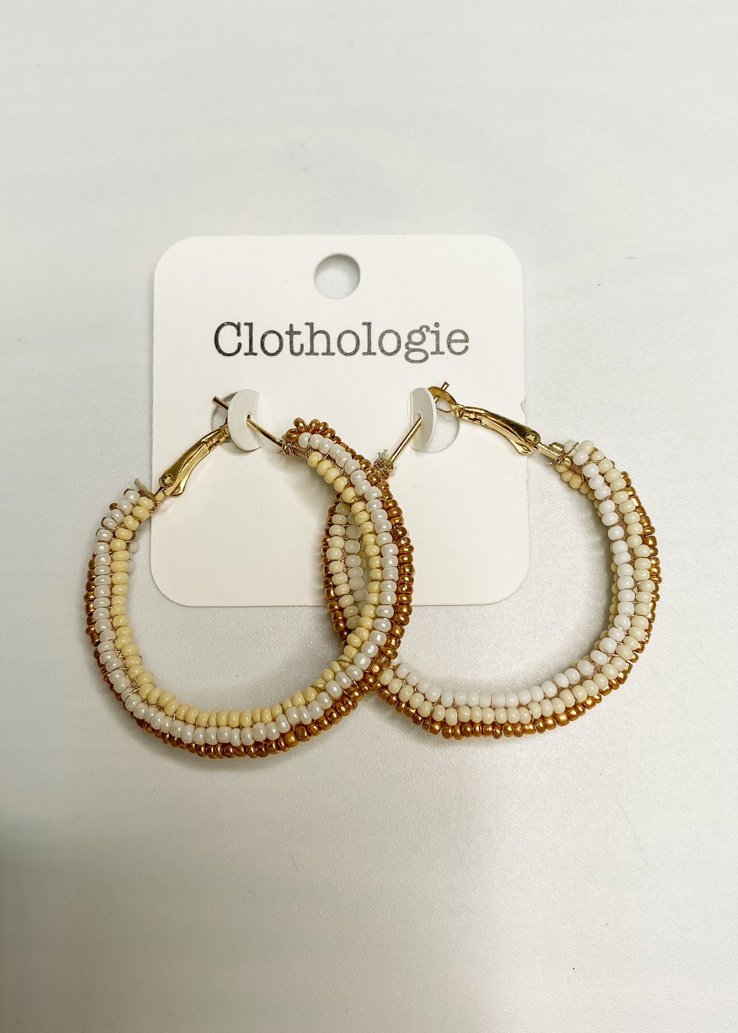 Beaded Gold And White Hoops