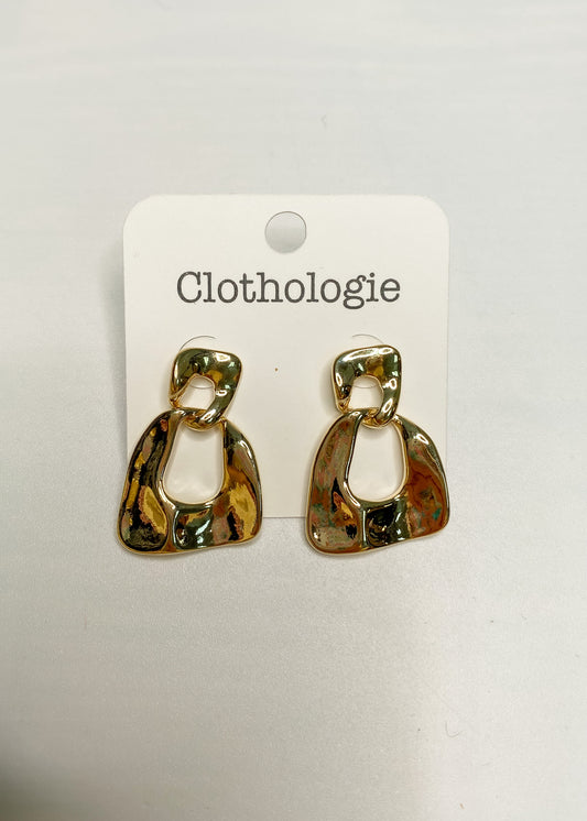 Gold Crinkle Drop Earrings