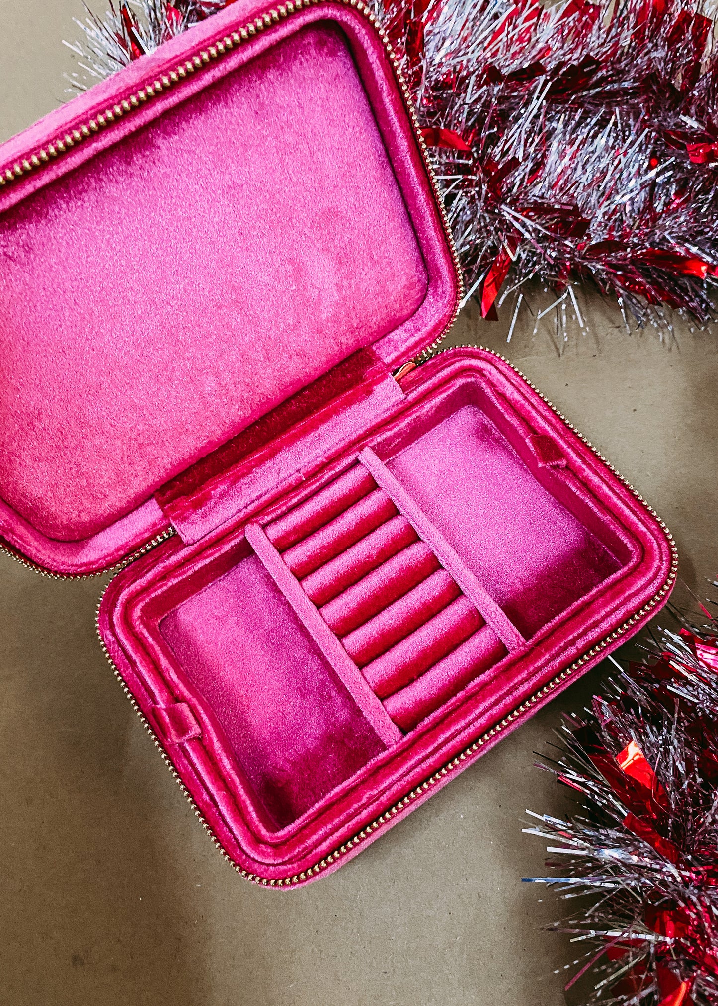 Hot Pink Velvet Large Jewelry Case