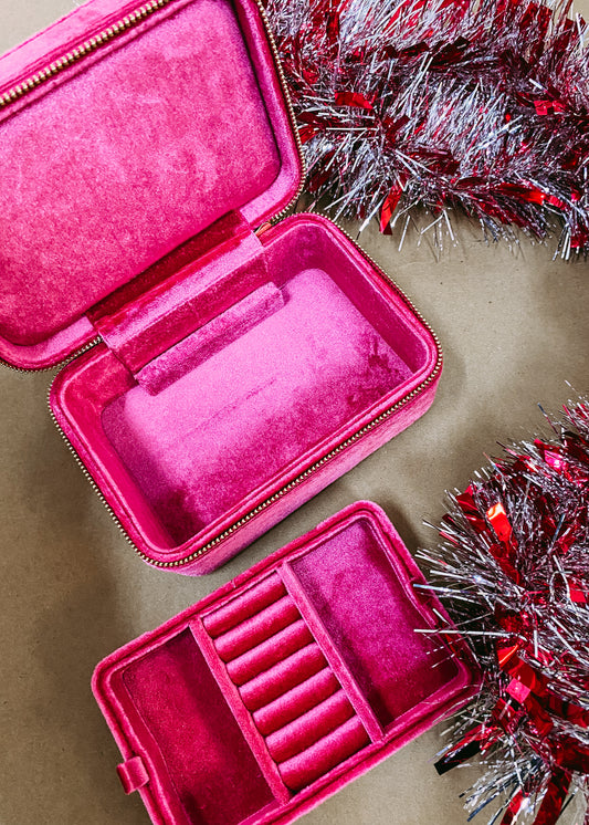 Hot Pink Velvet Large Jewelry Case