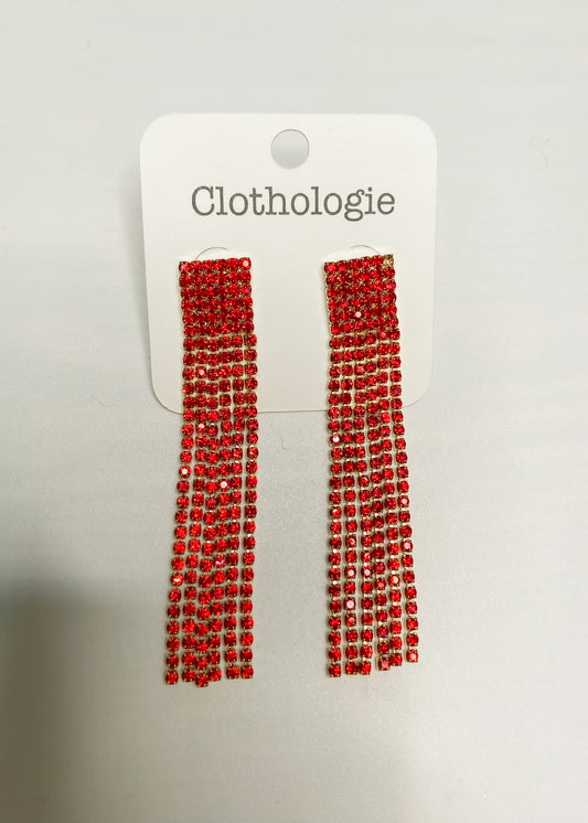 Red Rhinestone Dangle Earrings