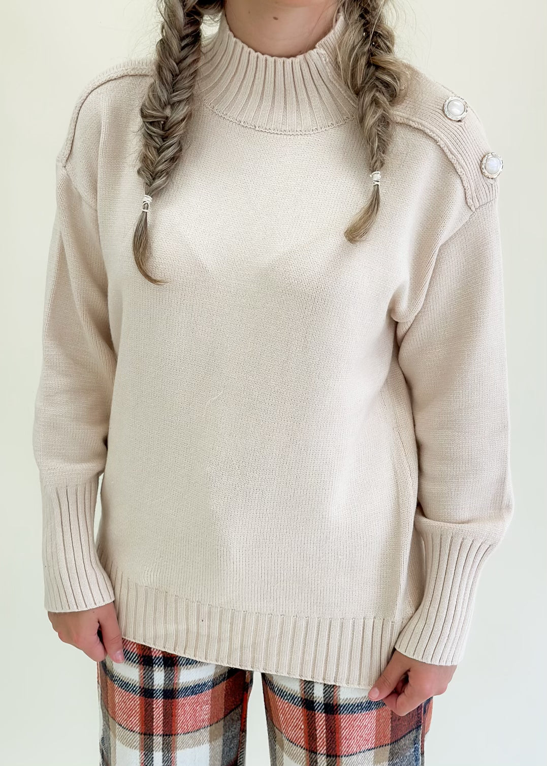 Button Me Up Taupe Sweater