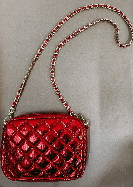 Loving Him Was Red Metallic Quilted Purse