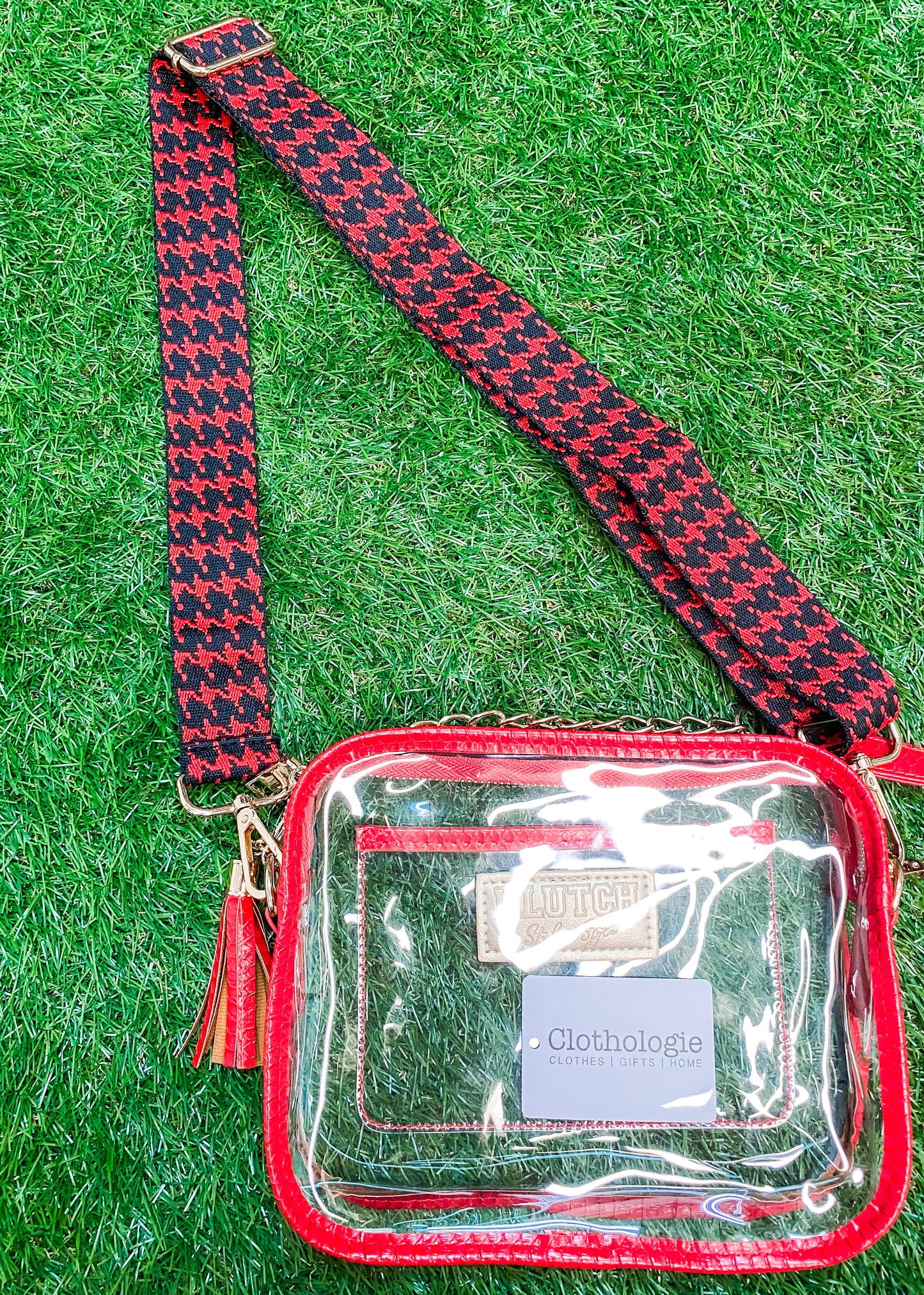Red Houndstooth Purse Strap
