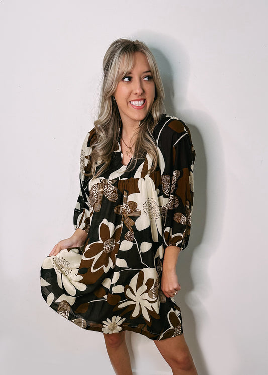 Falling For Floral Brown Dress