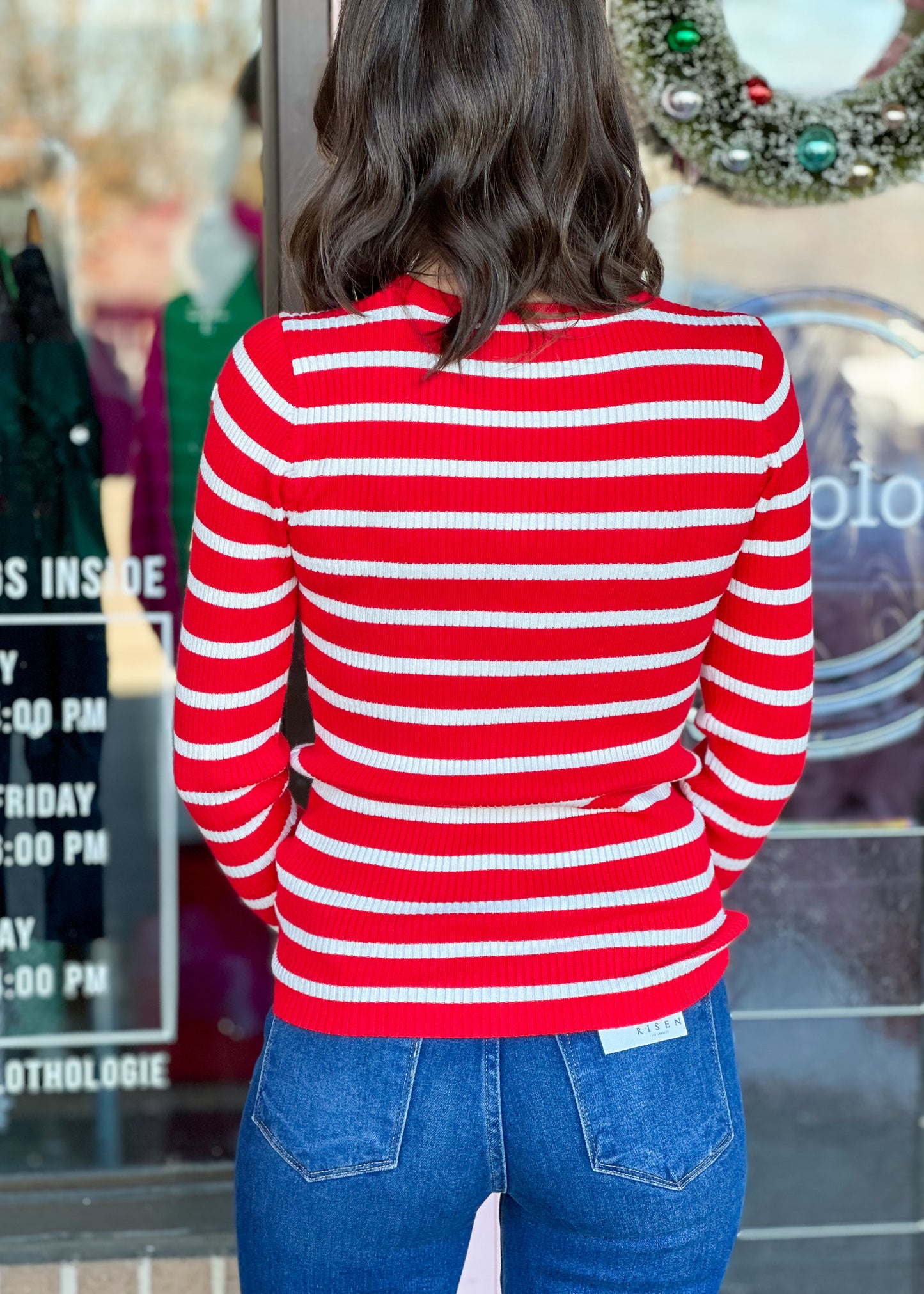 Rockin Around Red Stripe Fitted Sweater