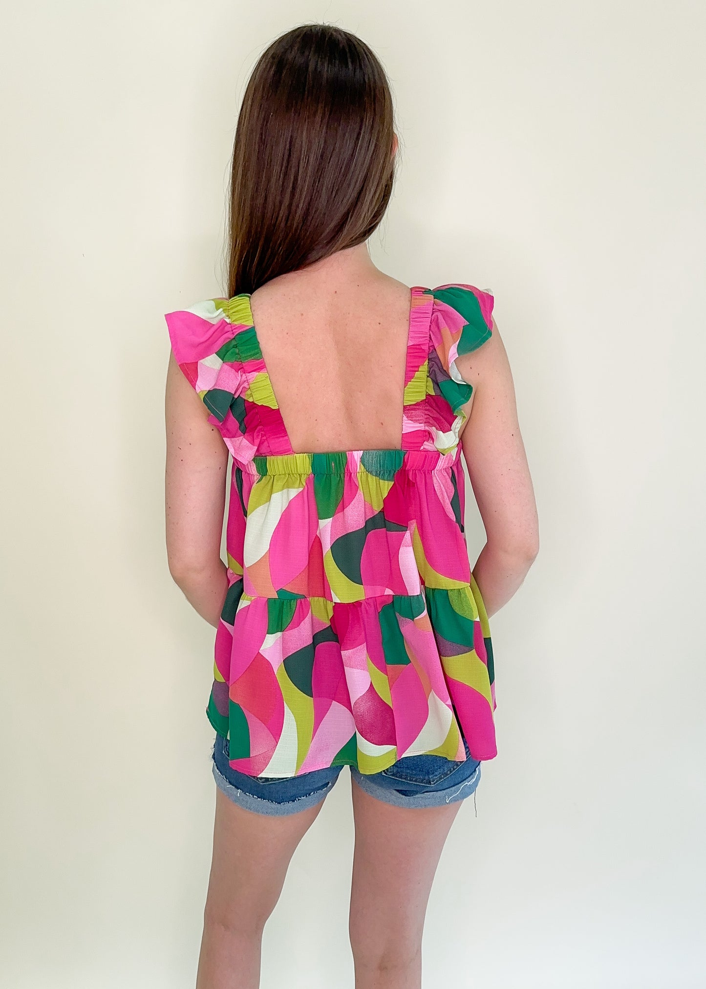 That's Abstract Ruffle Tank Top