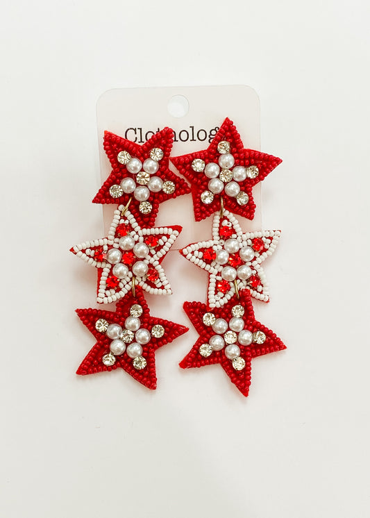 Red And White Star Earrings