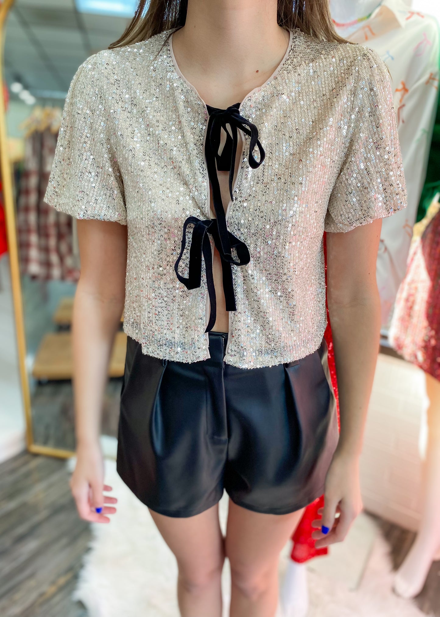 Life's A Party Sequin Front Tie Top