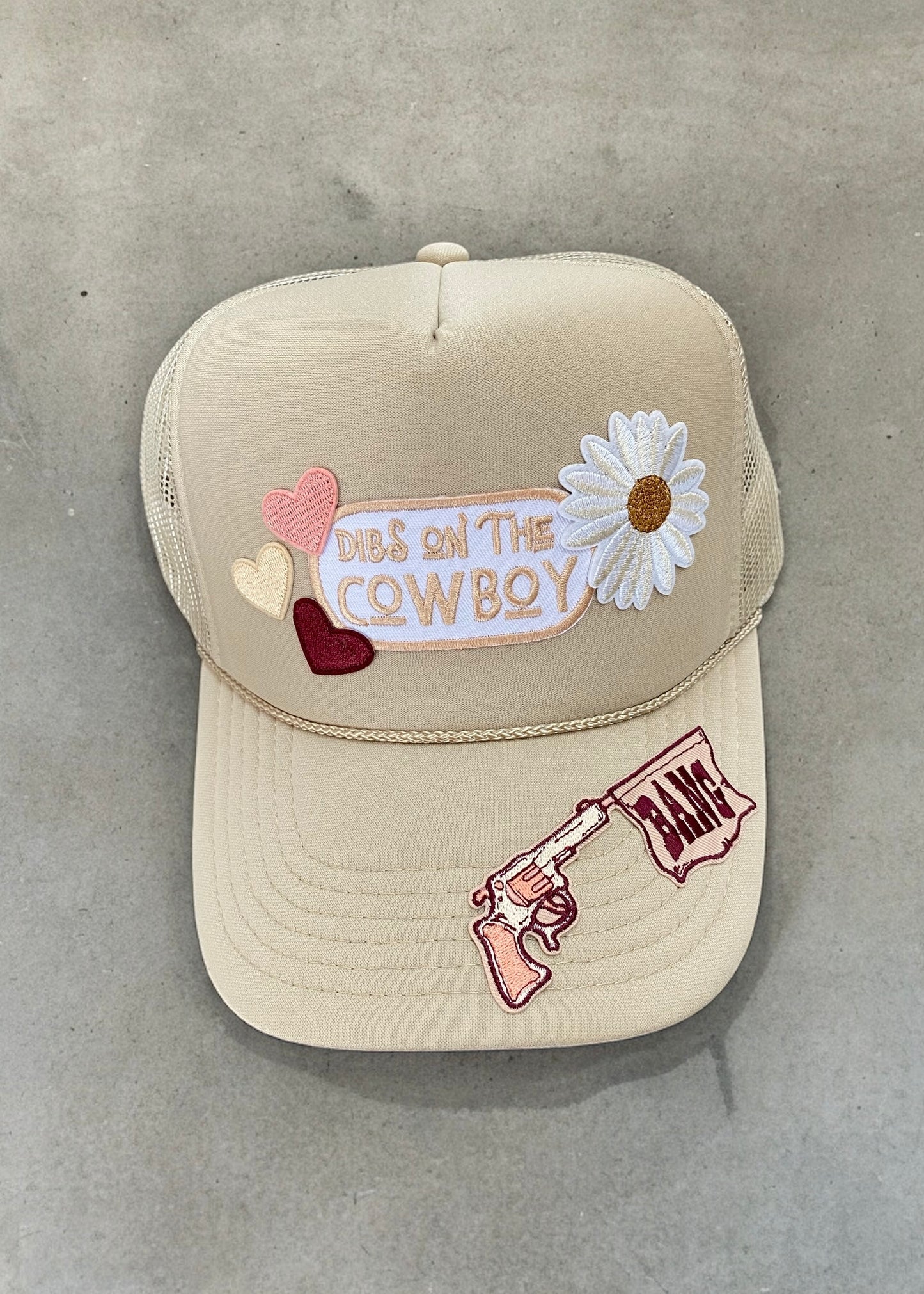 Dibs On The Cowboy Tan Trucker Hat