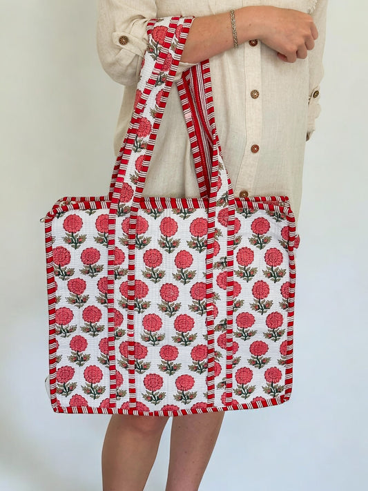 Jane Tote - White & Red