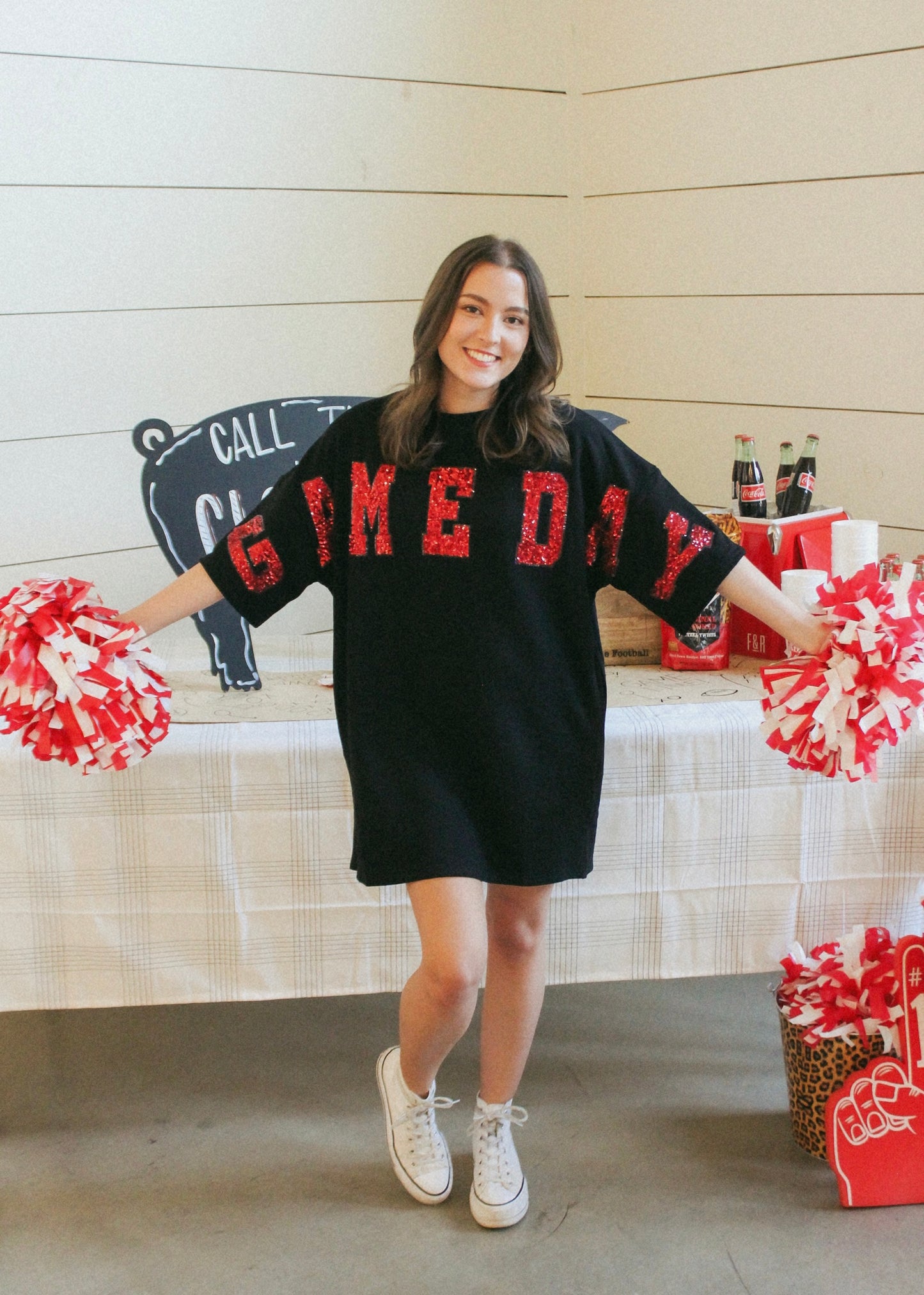 Game Day Sequin Black Tee Dress