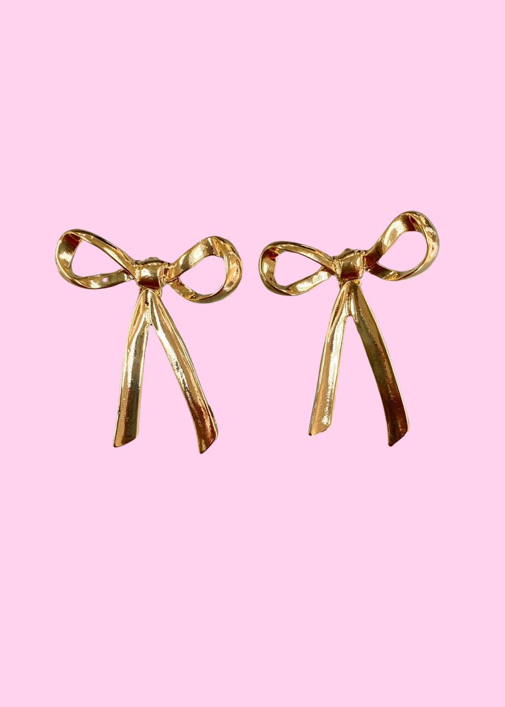 Gold Ribbon Bow Earrings