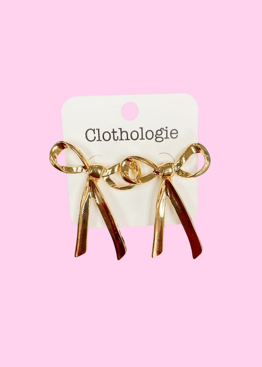 Gold Ribbon Bow Earrings