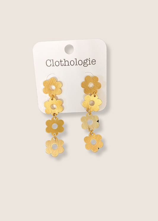 Gold Flower Triple Drop Earrings