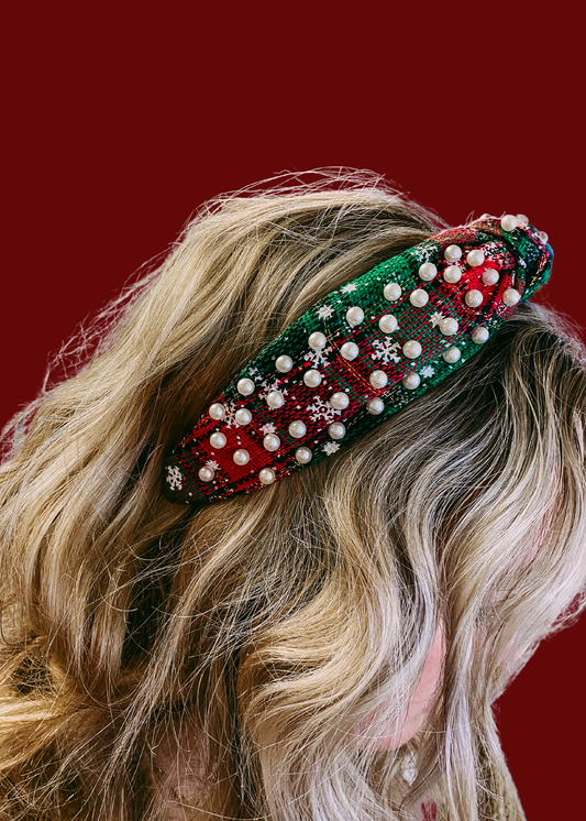 Red & Green Plaid Pearls Headband