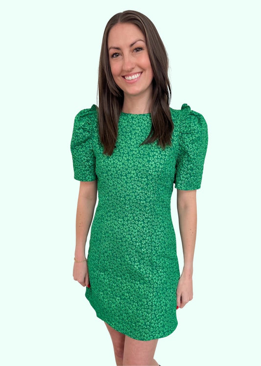 Make My Day Green Puff Sleeve Dress