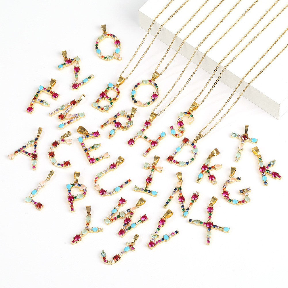 Colored Jewel Initial Necklace