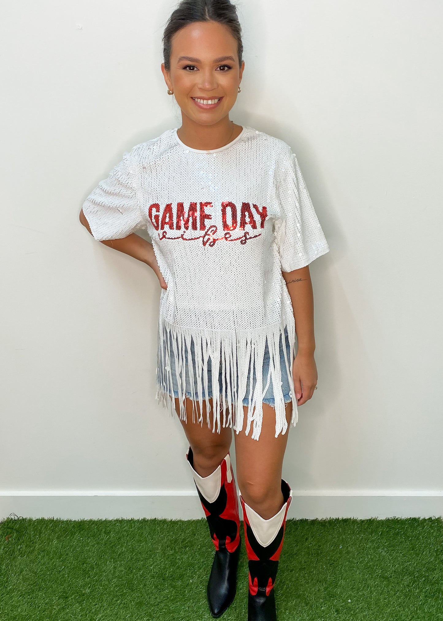 Gameday Vibes White Sequin Top