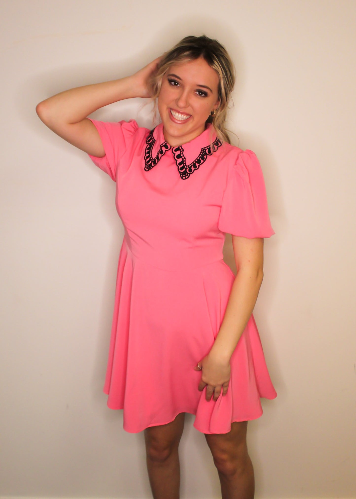 Think Pink Puff Sleeve Mini Dress