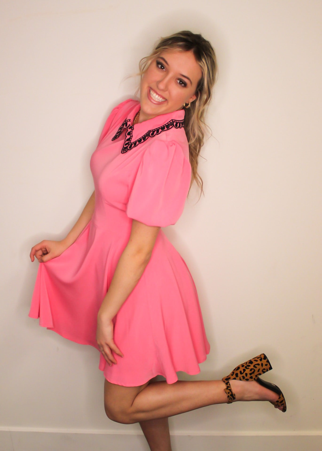 Think Pink Puff Sleeve Mini Dress